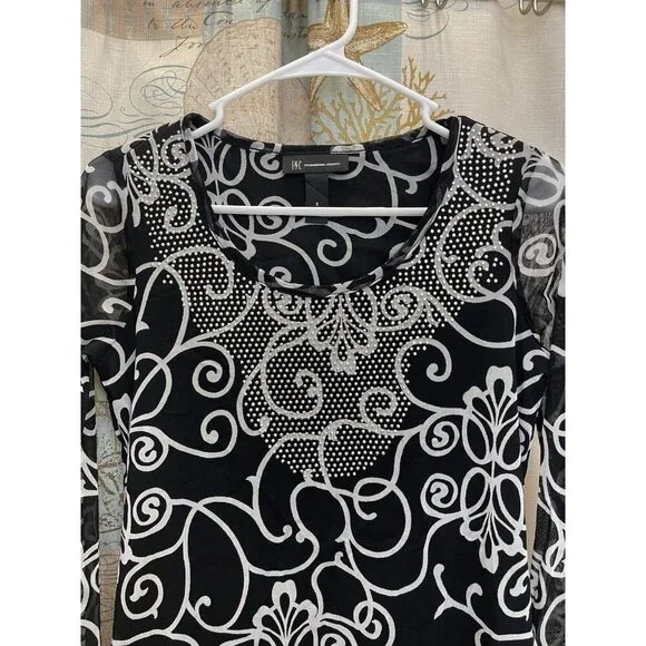 I.N.C Blush Garden Rhinestone Black White Business Macys Pullover Business Sm - Picture 2 of 12